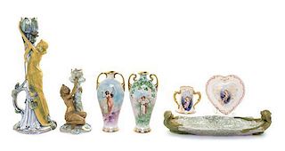 * A Group of Seven Porcelain Articles Height of tallest 11 1/2 inches.