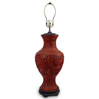 Large Chinese Cinnabar Red Lacquer Lamp