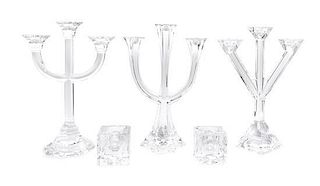 * Five Glass Candlesticks and Holders Height of tallest 12 inches.