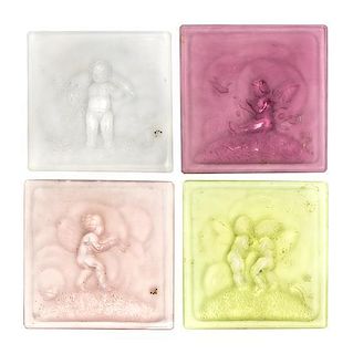 A Set of Forty Art Deco Frosted Glass Plaques Height of each 3 x width 3 inches.