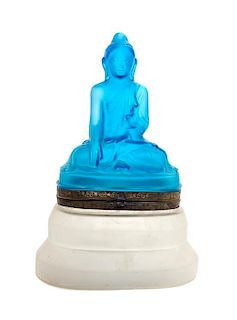 A German Blue and Frosted Glass Figural Box Height 13 1/2 inches.