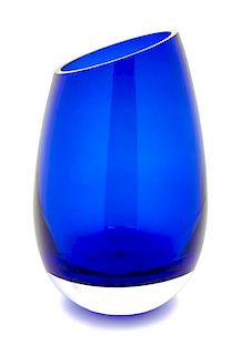 A Cobalt Glass Vase Height 9 1/8 inches.