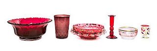 * A Collection of Red Glass Articles Diameter of longest 11 inches.