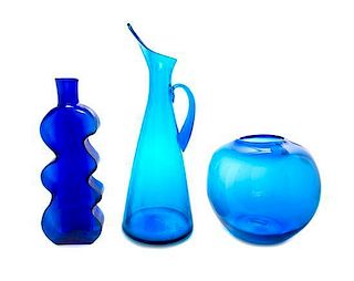 Three Blenko Glass Articles Height of tallest 19 inches.