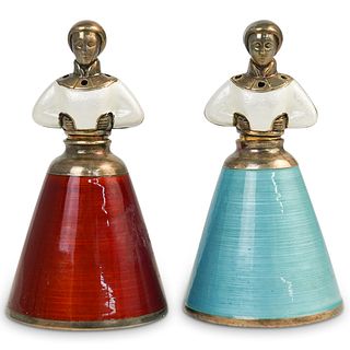Pair Of J. Tostrup Sterling and Enamel Shakers