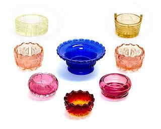 * A Collection of Cut and Molded Glass Salts Diameter of largest 3 1/8 inches.