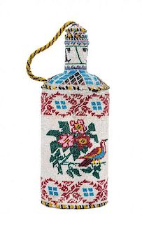A Bohemian Glass Beaded Bottle Height 9 1/2 inches.