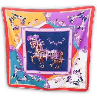 Hermes Equestrian Print Silk Scarf