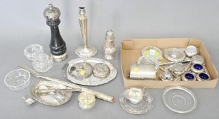 Sterling Silver Lot, to include coasters, candlestick, along with handles plus seven salts, 29.8 t.oz.