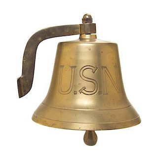 A U.S. Navy Brass Ship's Bell Height 6 1/4 inches.
