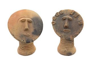 * Two Akan Style Terracotta Heads Height of tallest 12 1/2 inches.