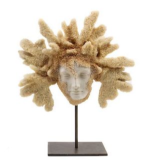 * A Coral Mounted Plaster Sculpture Height 19 inches.