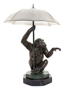 * A French Bronze Figural Table Lamp Height overall 17 inches.