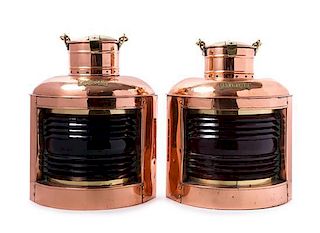 * Two Brass and Copper Ship's Lanterns Height 18 inches.