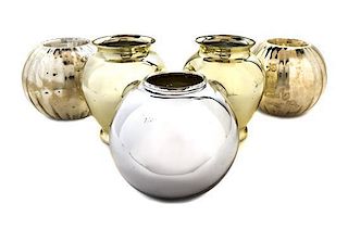 * Five Mercury Glass Vases Height of tallest 4 3/4 inches.