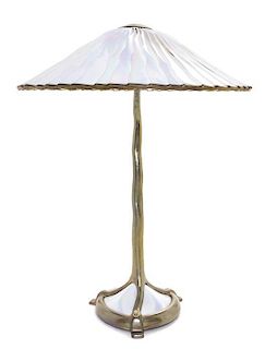A Noel Hilliard Cast Metal and Glass Umbrella Lamp Height 26 x diameter of shade 20 1/4 inches.