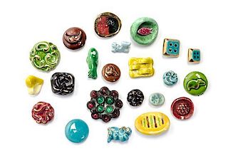 A Collection of Buttons Diameter of largest 1 1/2 inch.