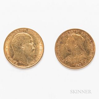 Two British Half Sovereign Gold Coins