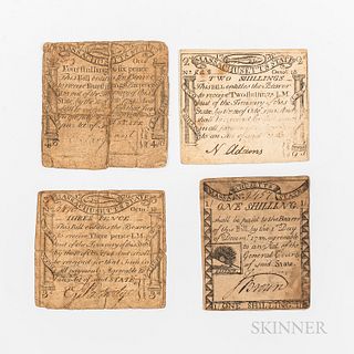 Four Colonial Massachusetts Revere-engraved Notes