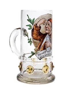 A German Enameled Glass Stein Height 6 1/4 inches.