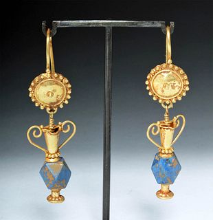 Amazing Hellenistic Greek Pair of Gold & Lapis Earrings