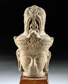 10th C. Cambodian Khmer Angkor Stone Buddha Head