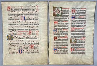 Two Antiphonary Leaves, Historiated Initials