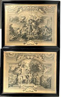 Pair of Engravings After Charles Le Brun, Le Roi, Grand Galerie de Versailles
