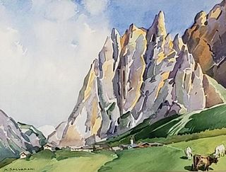 Arcangelo Salvarani Watercolor, ' Pyrenees Mountains--Spain'