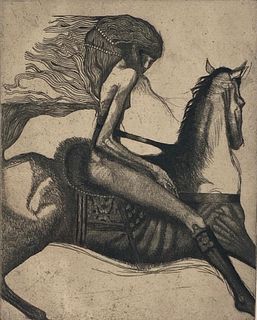 Bill Brauer Etching, 'Equestrian'