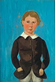 Early 19thc. American Reverse Painted Portrait of a Boy