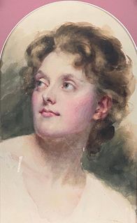 19thc. American School Watercolor Portrait