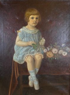 Adolphe de Bathe Oil, Portrait of a Girl in a Blue Dress