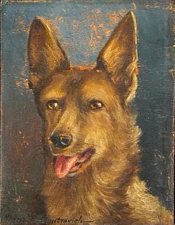 H. Domittnovich Oil, German Shepherd Portrait