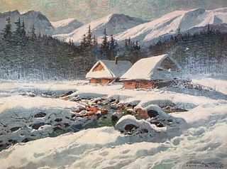 Leszek Stanko Oil, Huts in Winter, Zakopane, Poland