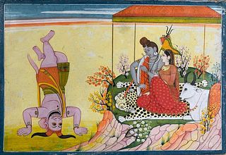 Pahari School Painting, Shiva and Parvati on Mount Kailasa