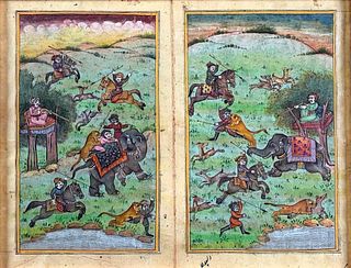 Indo Persian Miniature Painting, Hunting Party