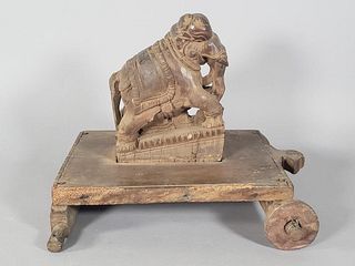Indian Carved Wood Child's Pull Toy, Elephant