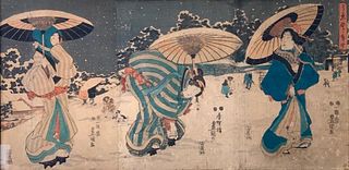 Japanese Color Woodblock Triptych, Utagawa Kunisada