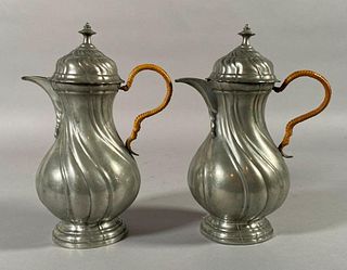 A Pair of German Rococo Pewter Coffee Pots, 18thc.