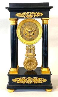 French Empire Marble and Bronze Mantle Clock, 19thc.