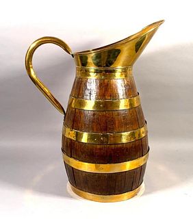 English Brass Bound Staved Oak Cider Jug, 19thc.