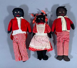 Three Black Americana Sewn Cloth Dolls