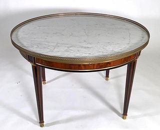 A Large Louis XVI Style Marble Top Bouillotte Center Table