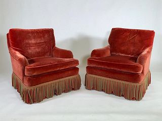 Pair of Mohair Upholstered Club Style Lounge Chairs