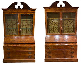 Pair of Figured Wood Secretary Bookcases