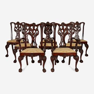 A Set of Eight George III Style Carved Mahogany Dining Chairs, 19th century