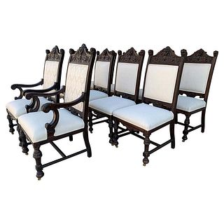 Set of 10 High Back Chairs With Carved Wooden Frames