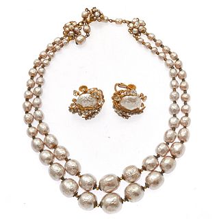 Miriam Haskell Faux Pearl, Rhinestone Jewelry Suite