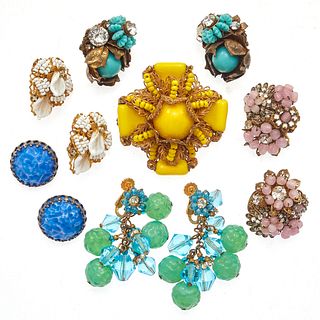 Collection of Vintage Miriam Haskell Earrings and Pin